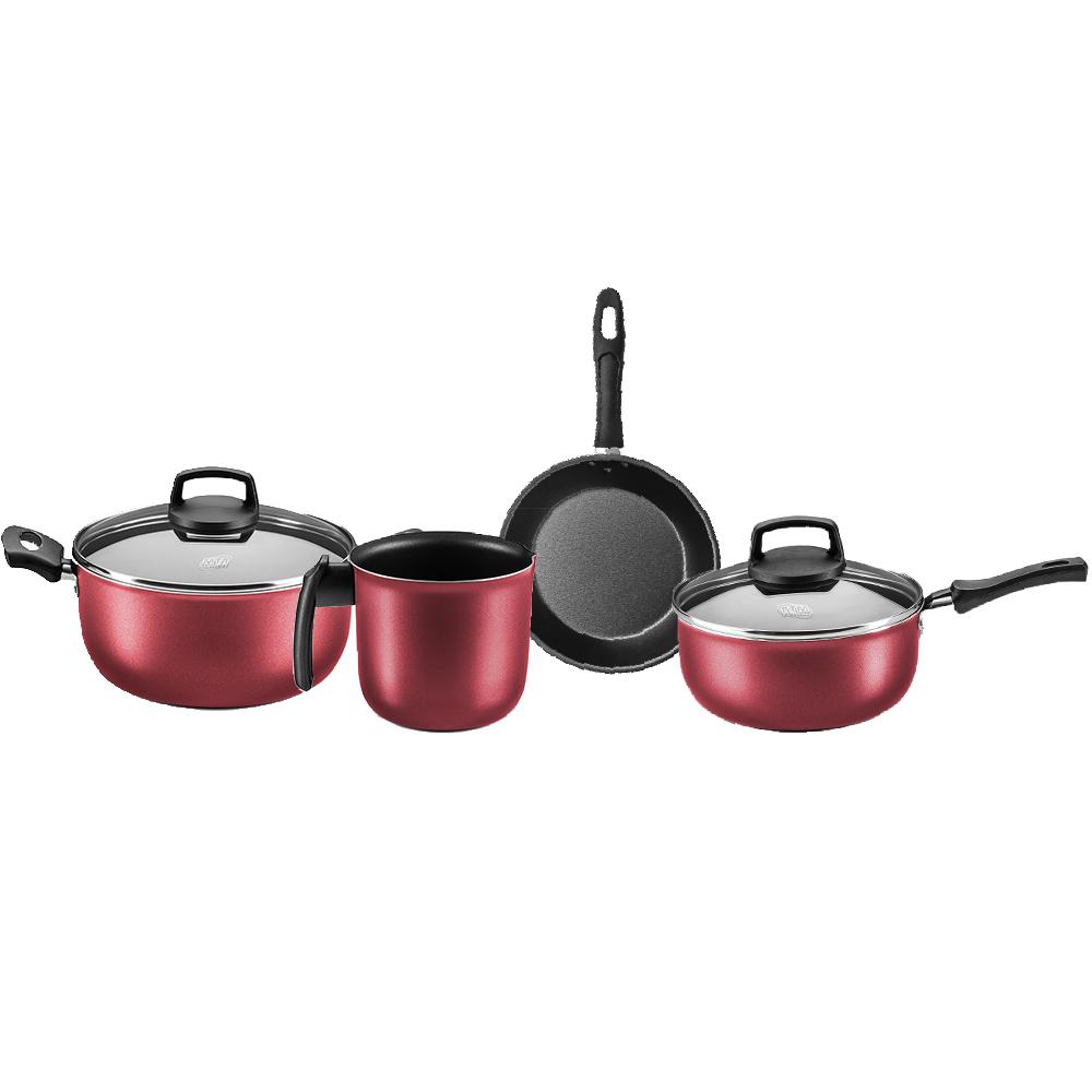 Conjunto Panela Antiaderente 4 Peças Mta Cristal Cereja