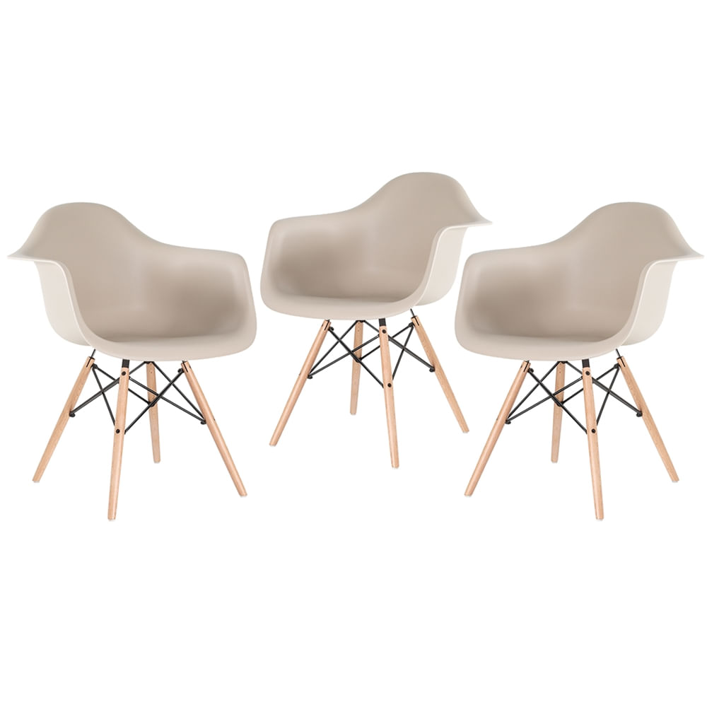 Kit - 3 X Cadeiras Eames Eiffel Daw - Madeira Clara - Bege