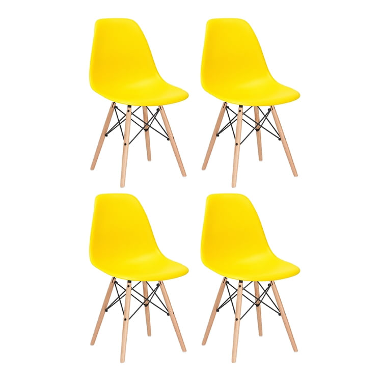 Kit - 4 X Cadeiras Eames Dsw - Madeira Clara - Amarelo