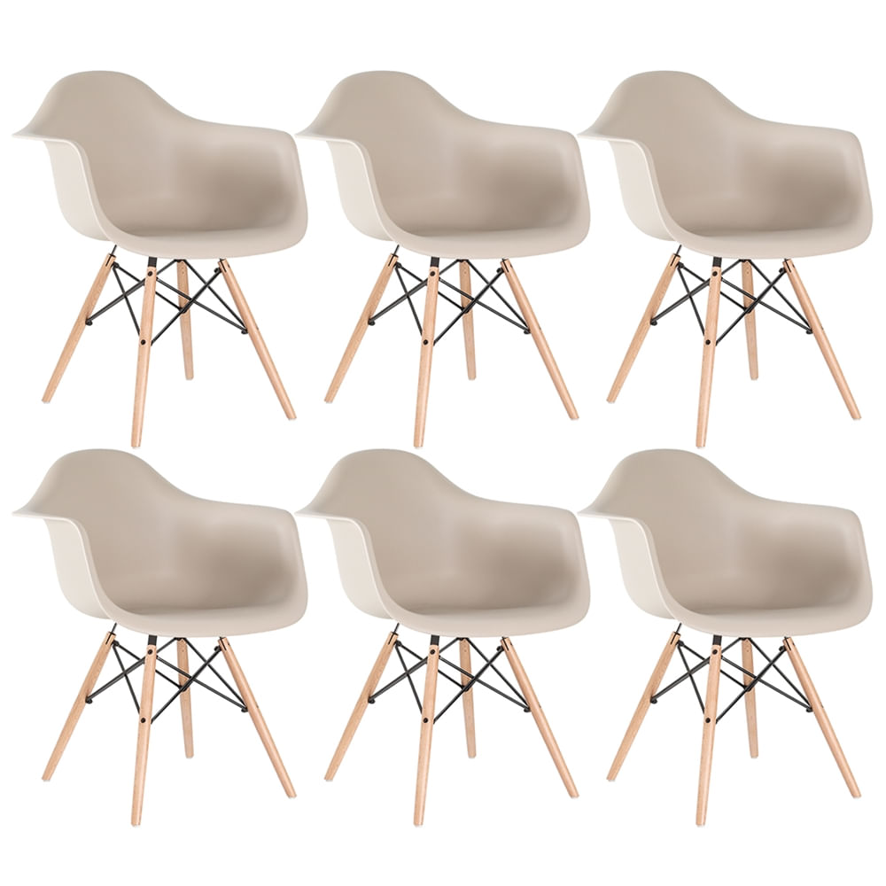Kit - 6 X Cadeiras Eames Eiffel Daw - Madeira Clara - Bege