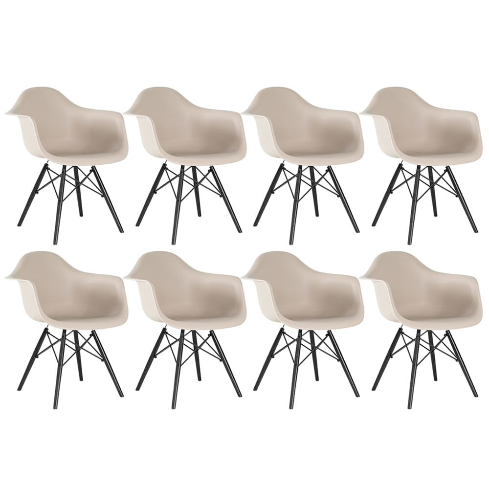 Kit - 8 X Cadeiras Eames Eiffel Daw - Madeira Preta - Bege