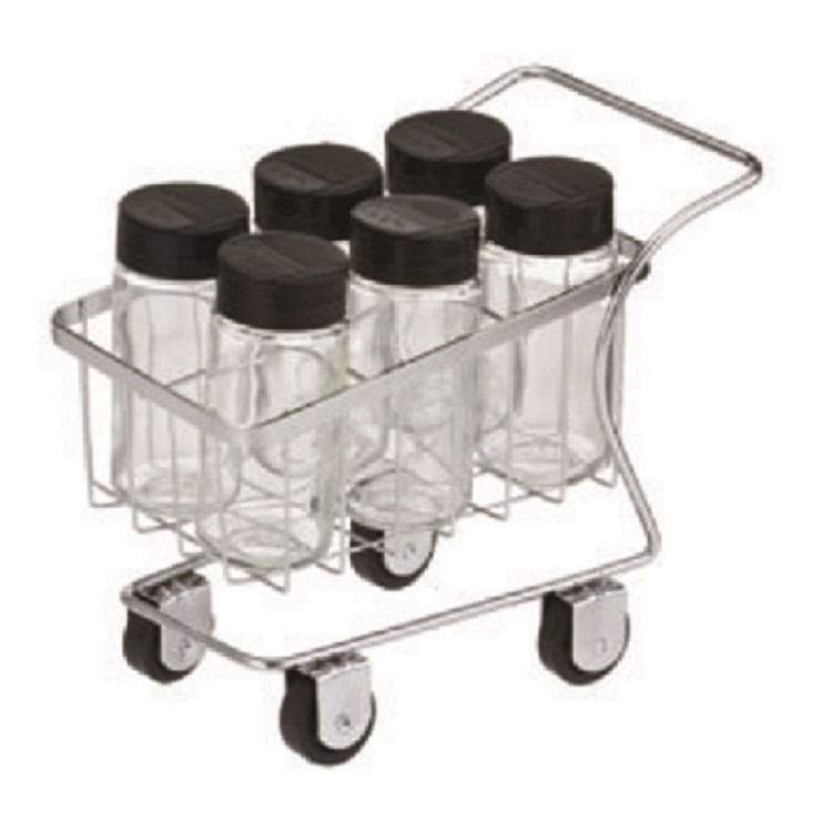 Carrinho Porta Temperos Com 6 Vidros De Tampas Pretas