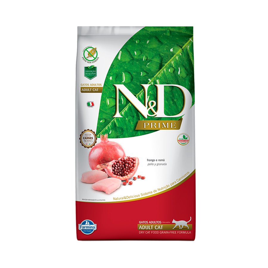 Ração N&D Gatos Adultos Farmina Prime Sabor Frango E Romã - 7,5Kg