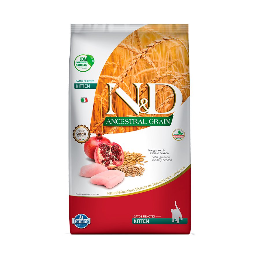Ração N&D Low Grain Para Gatos Filhotes Sabor Frango E Romã - 1,5Kg
