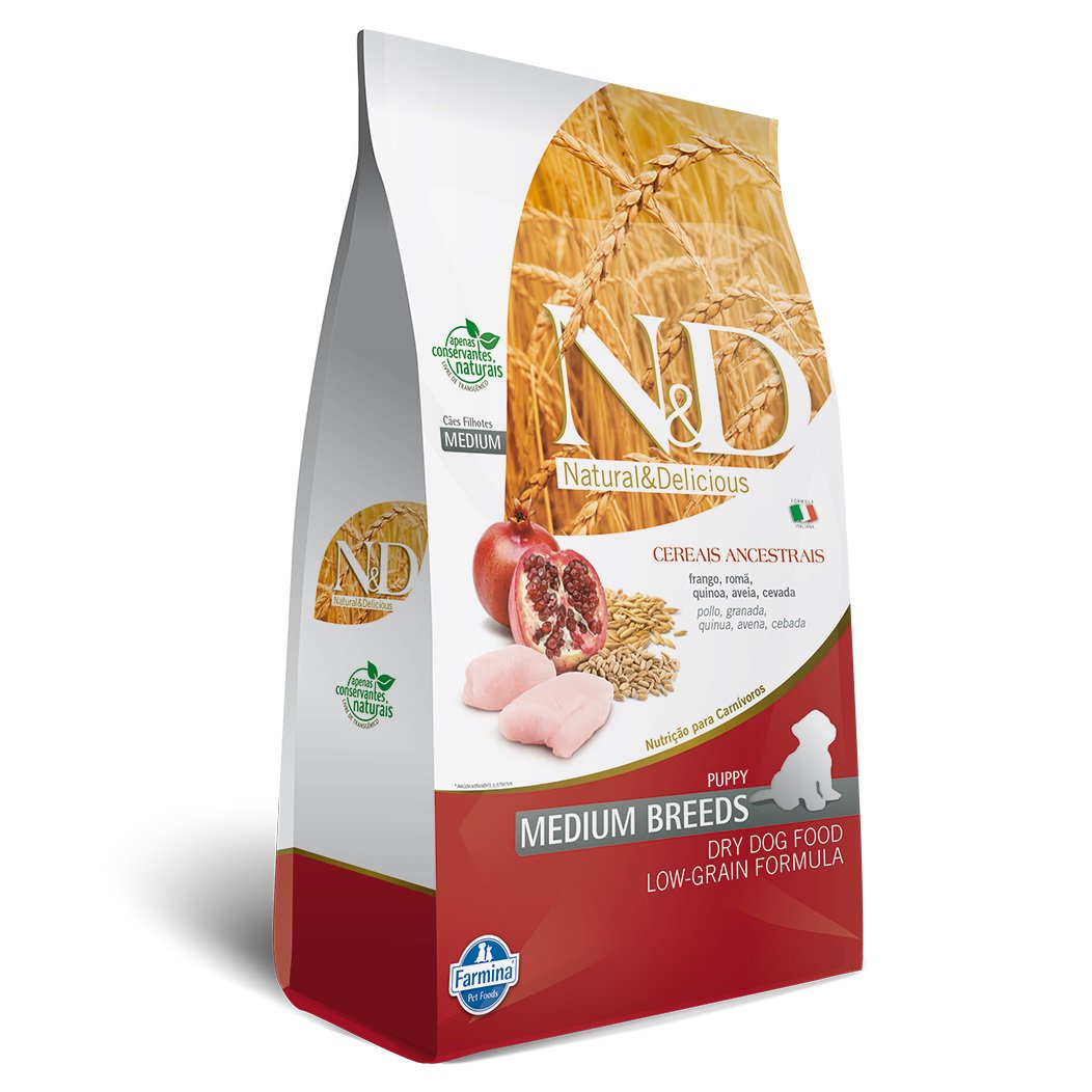 Ração N&D Ancestral Grain Filhotes Raças Médias Frango Romã - 10,1Kg