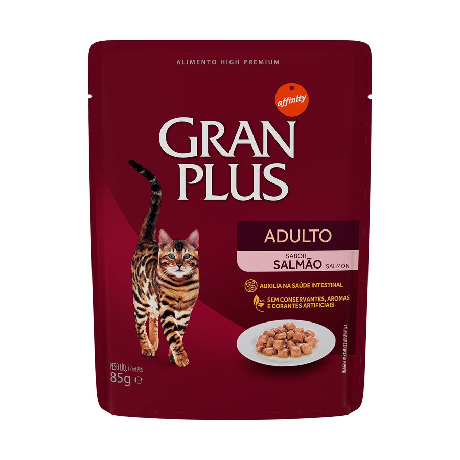 Ração Úmida Granplus Para Gatos Adultos Sachê Sabor Salmão - 85G