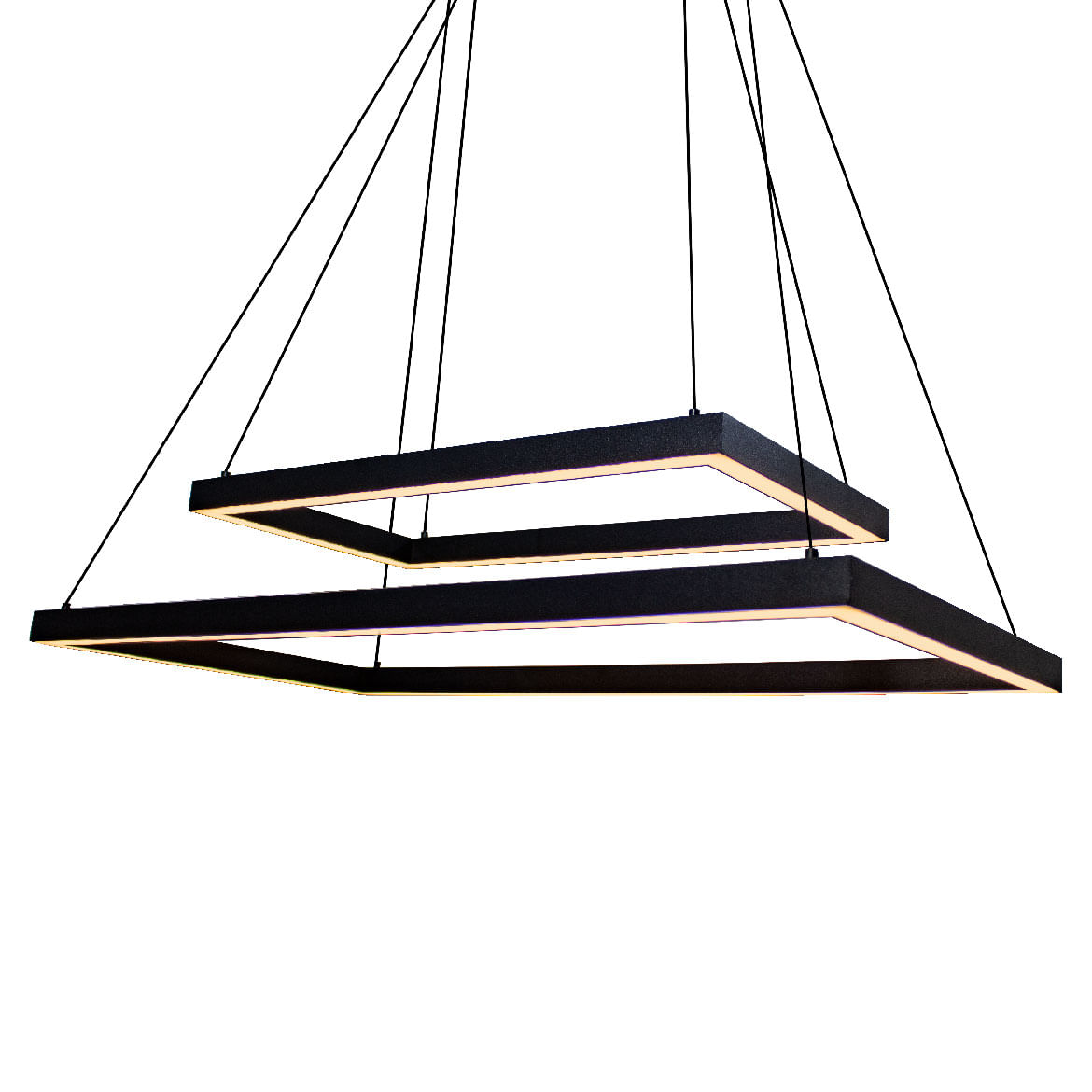Pendente Lustre Fit Preto Led 44W 2 Retângulos Sobrepostos Moderno Clean Minimalista 747Led3 St1341