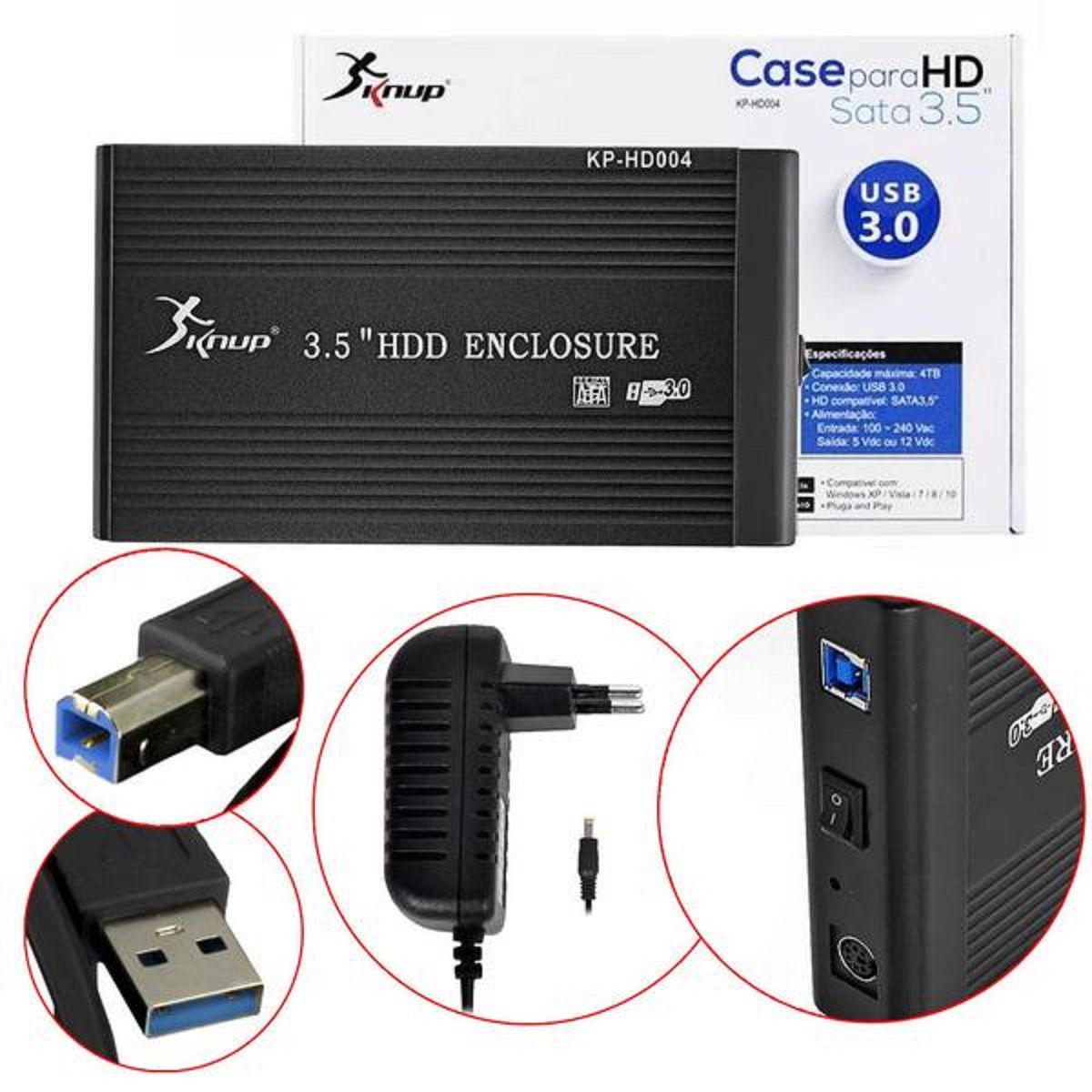 Case Para Hd Sata 3.5 Usb 3.0 Externo Preto Kp-Hd004 Kp-Hd004 Knup