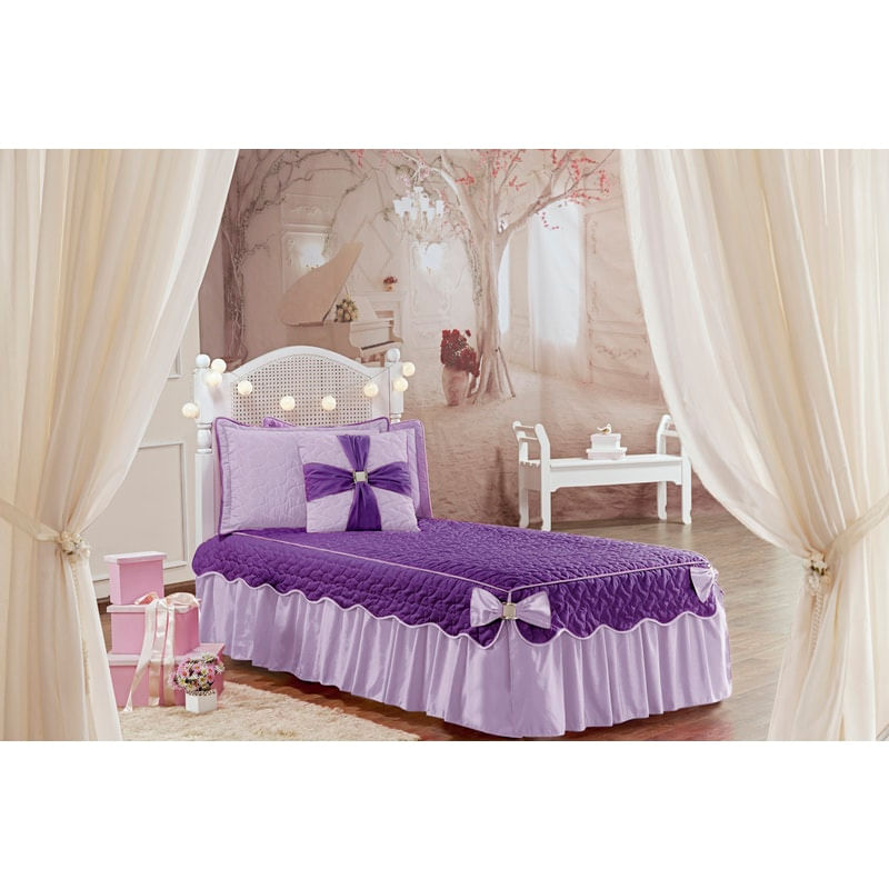Colcha Solteiro Laura Cobre Leito 05 Peças Roxo