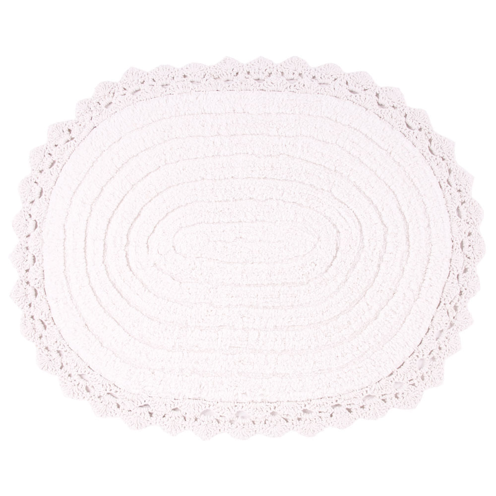 Tapete De Banheiro Algodão Oval Crochê Vizapi Ellora 60X90cm Branco Vizapi