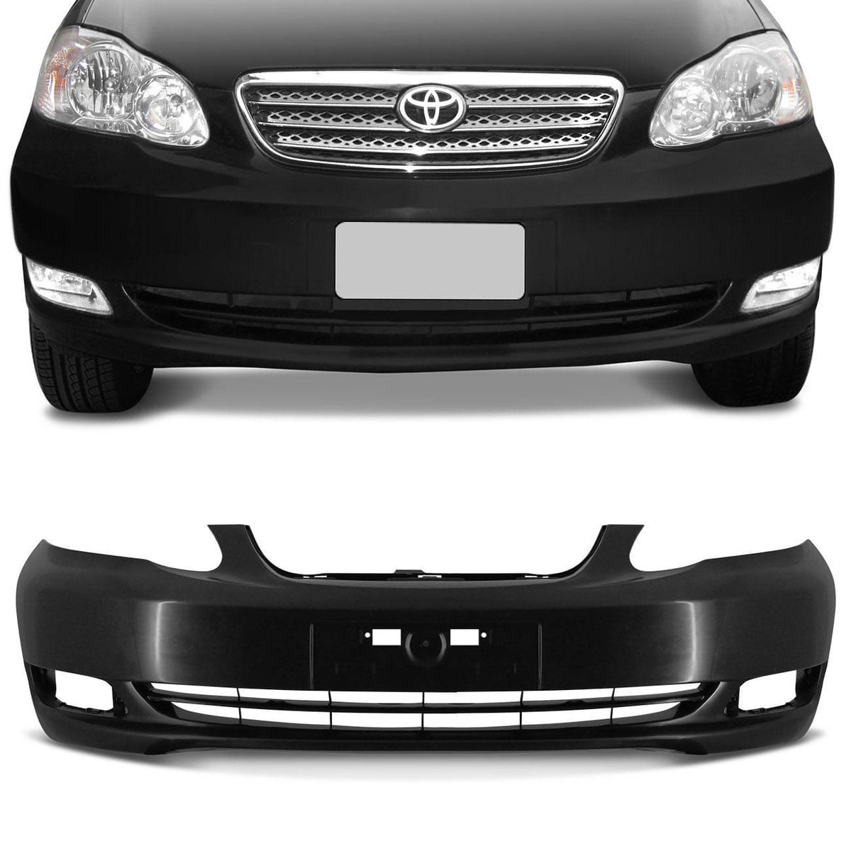 Para-Choque Dianteiro Corolla 2005 2006 2007 2008 Corolla Fielder 2007 2008 Preto Liso Furo Milha