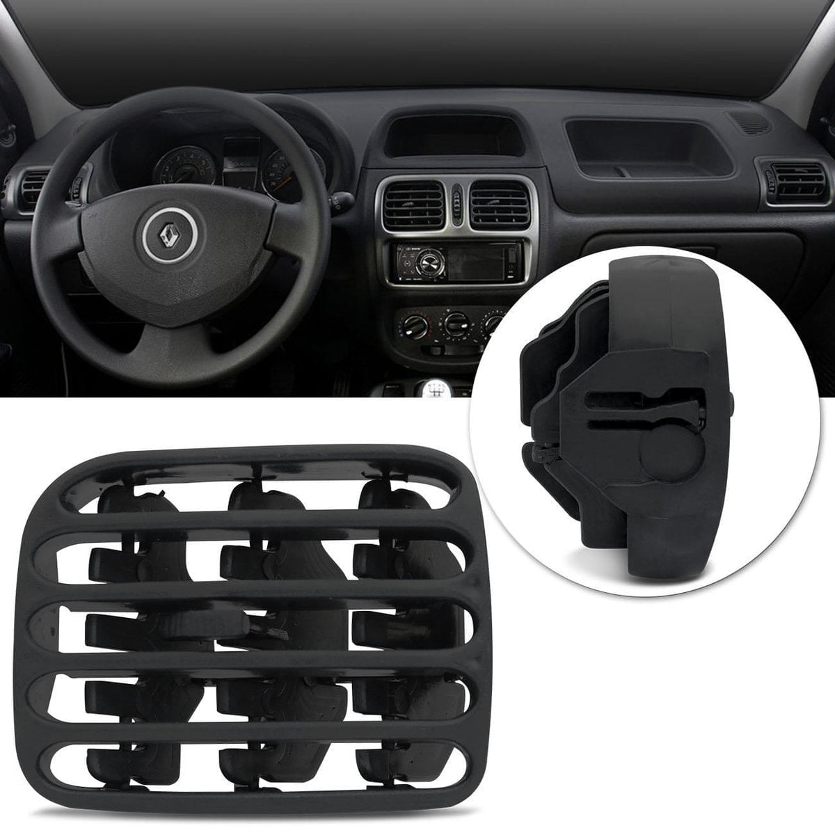 Difusor De Ar Central Painel Renault Clio 2000 A 2016 Grafite Com Regulagem Direção Do Ar