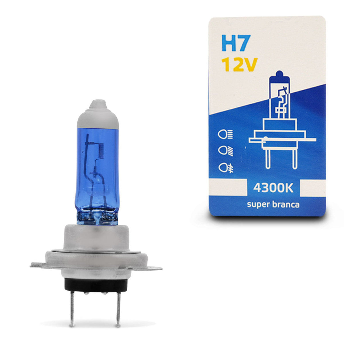 Lâmpada Super Branca H7 4300K 55W 12V Efeito Xênon Aplicação Farol Carro