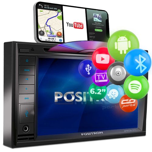 Central Multimídia Pósitron Sp8730 Dtv 2 Din 6.2 Pol Touch Espelhamento Bluetooth Tv Usb Cd Dvd Mp3