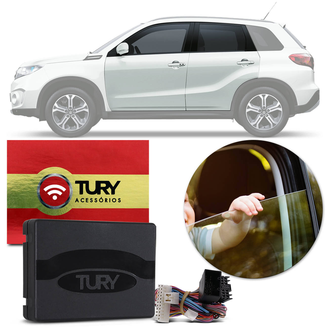 Módulo Vidro Elétrico Suzuki S-Cross Vitara 4 Portas Antiesmagamento Tury Pro 4.88 Cs Plug And Play