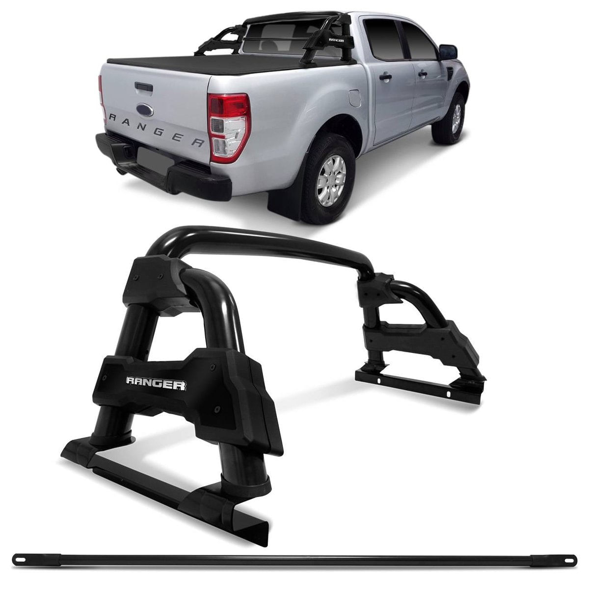 Kit Santo Antônio Simples Track St-R Ford Ranger Cd 2013 A 2019 Preto Com Grade De Vidro Vigia