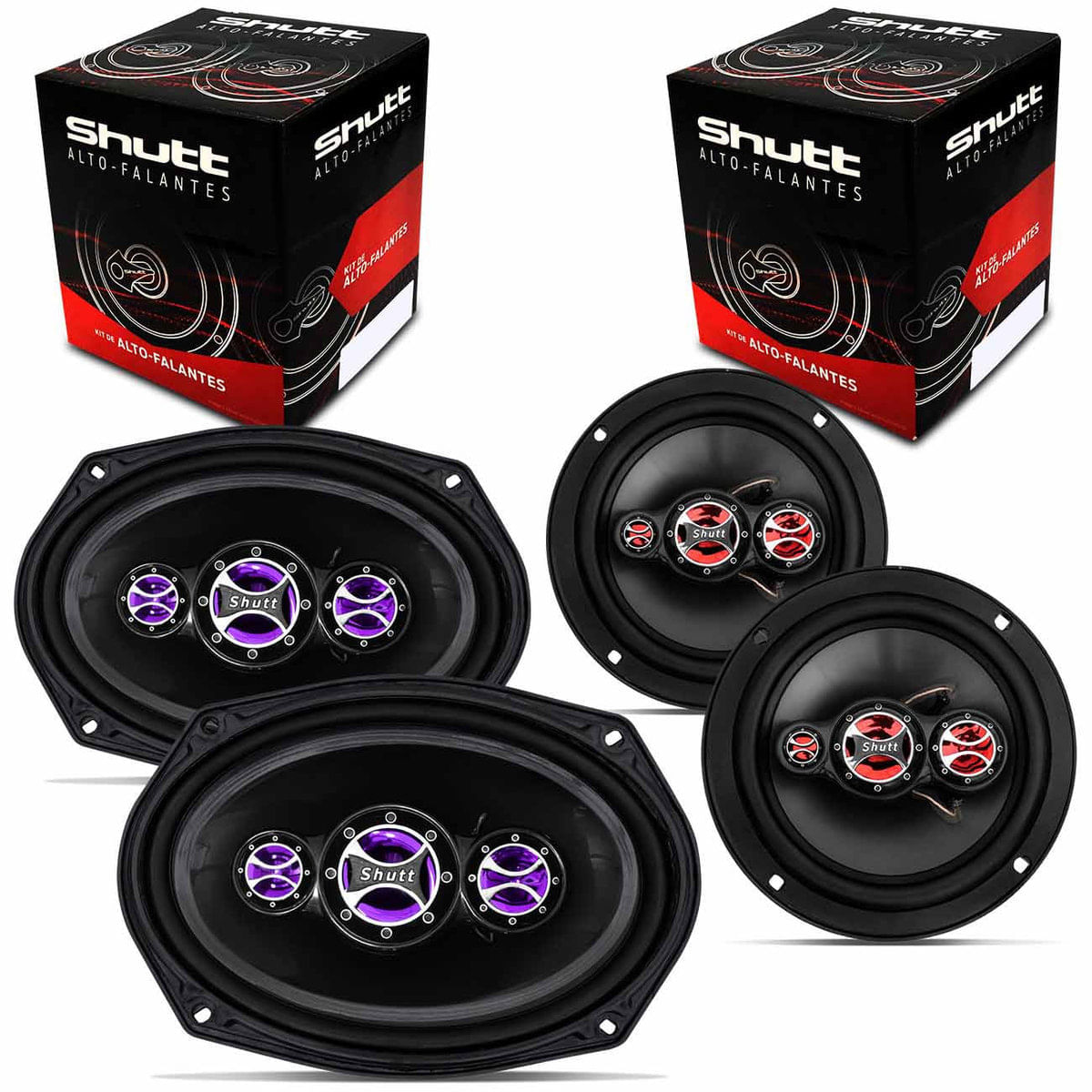Kit Fácil Shutt Alto Falantes 6X9' Sh6916 + Alto Falantes 6' Sh608 320 Rms 4 Ohms Bobina Simples