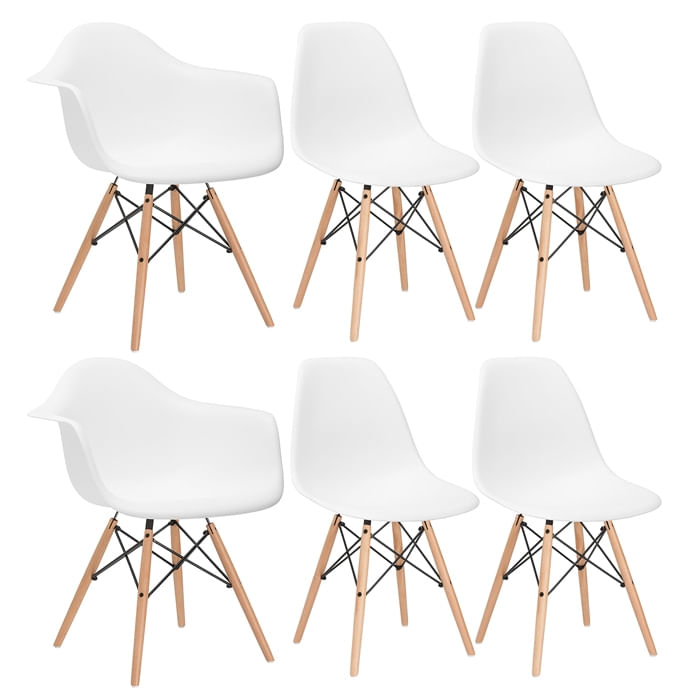 Kit - 2 X Cadeiras Eames Eiffel Daw + 4 Cadeiras Eames Eiffel Dsw - Branco