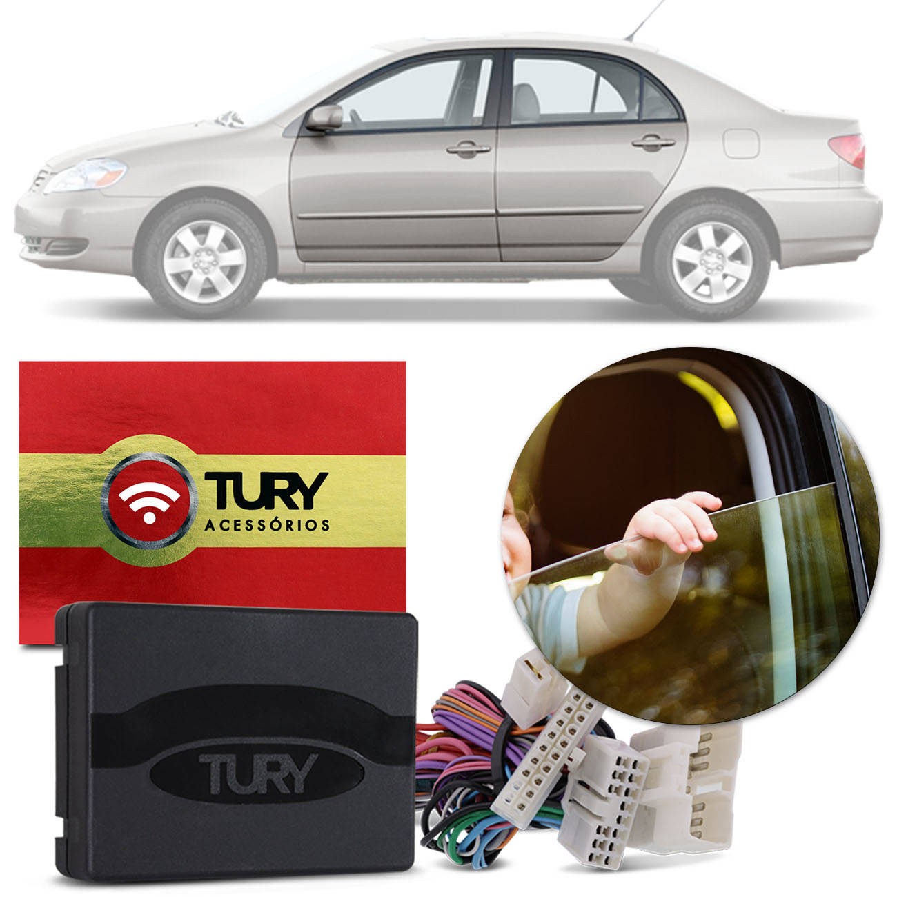 Módulo Vidro Elétrico Toyota Corolla 02 A 08 Fielder 04 A 08 4 Portas Antiesmagamento Tury Pro 4.29N