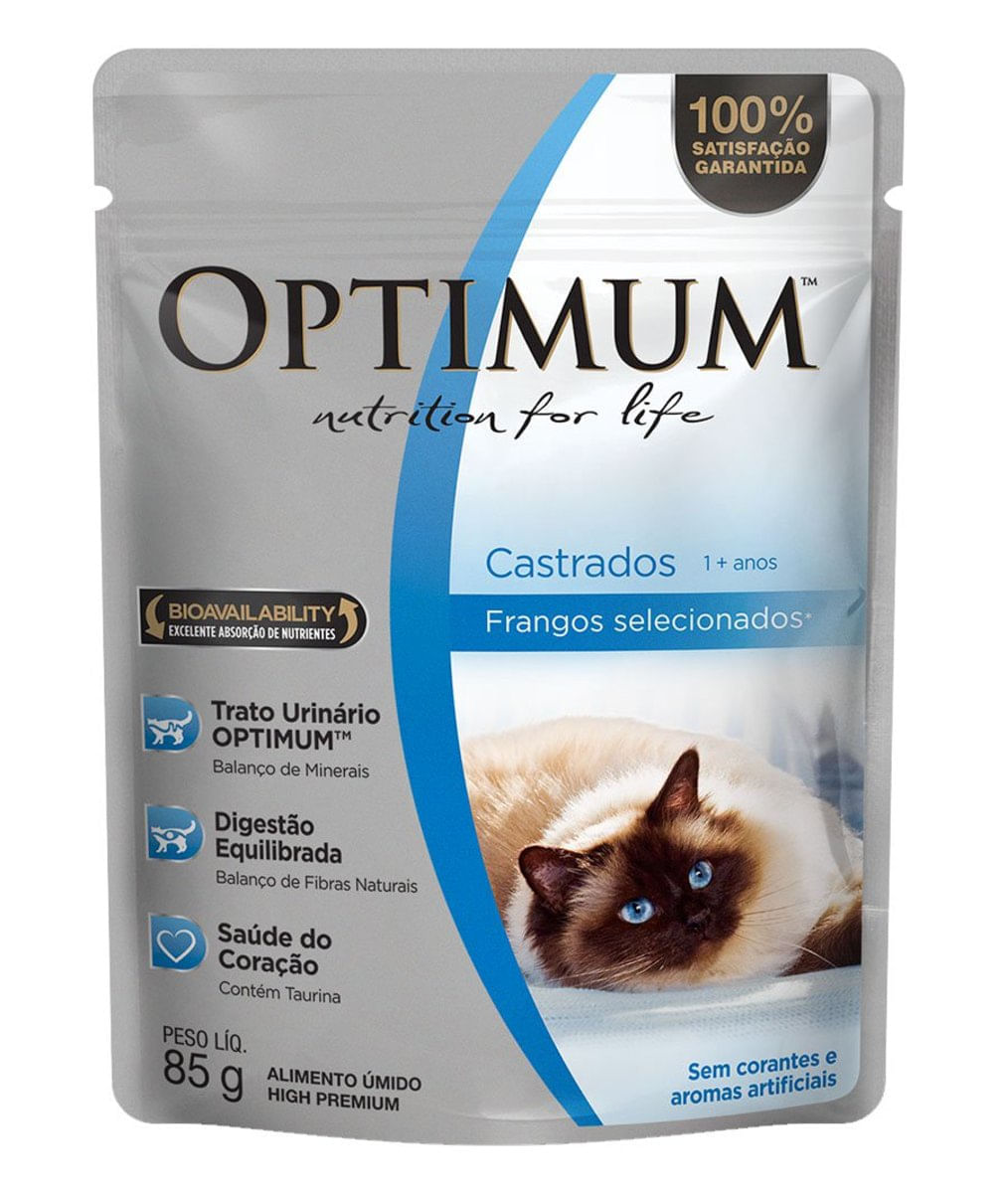Ração Úmida Optimum Para Gatos Castrados Sabor Frango 85G - 1 Unidade