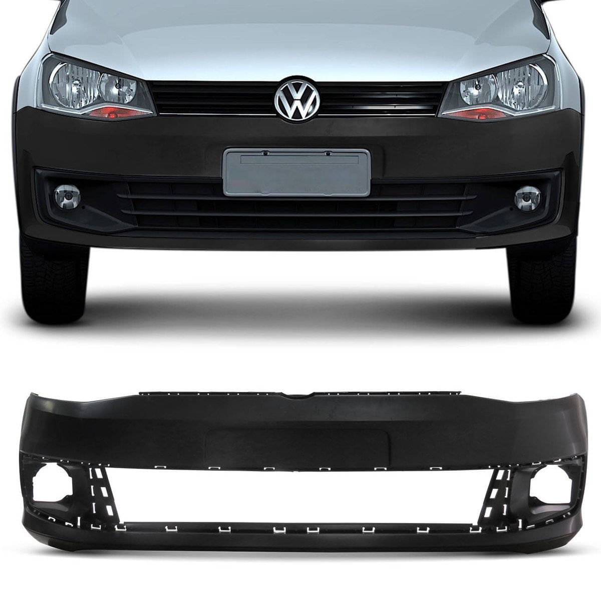 Para-Choque Dianteiro Saveiro G6 2013 2014 2015 2016 Preto Texturizado Com Furo Milha