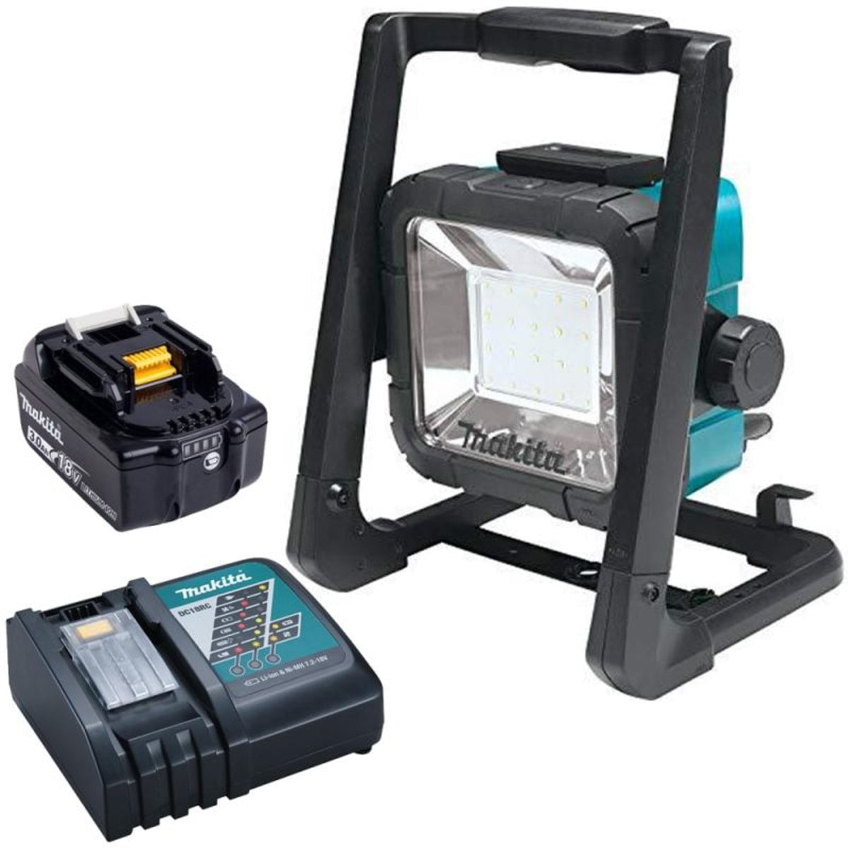 Refletor Led Híbrido À Bateria 18V Dml805 220V Com Bateria 18V 3,0Ah E Carregador Bivolt Makita