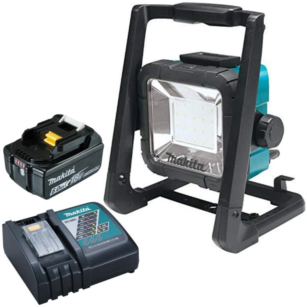 Refleto Led Híbrido À Bateria 18V Dml805 220V Com Bateria 18V 6,0Ah E Carregador Bivolt Makita