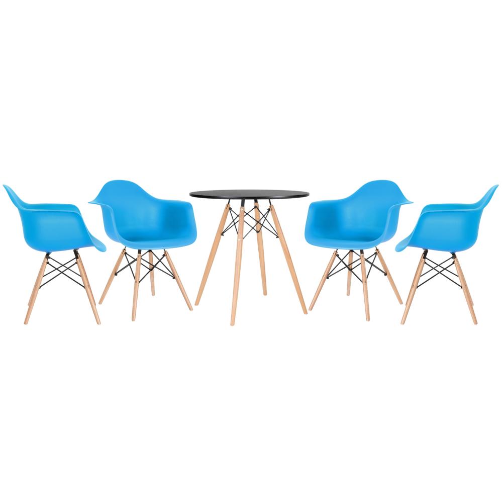 Mesa preto com cadeiras azul céu