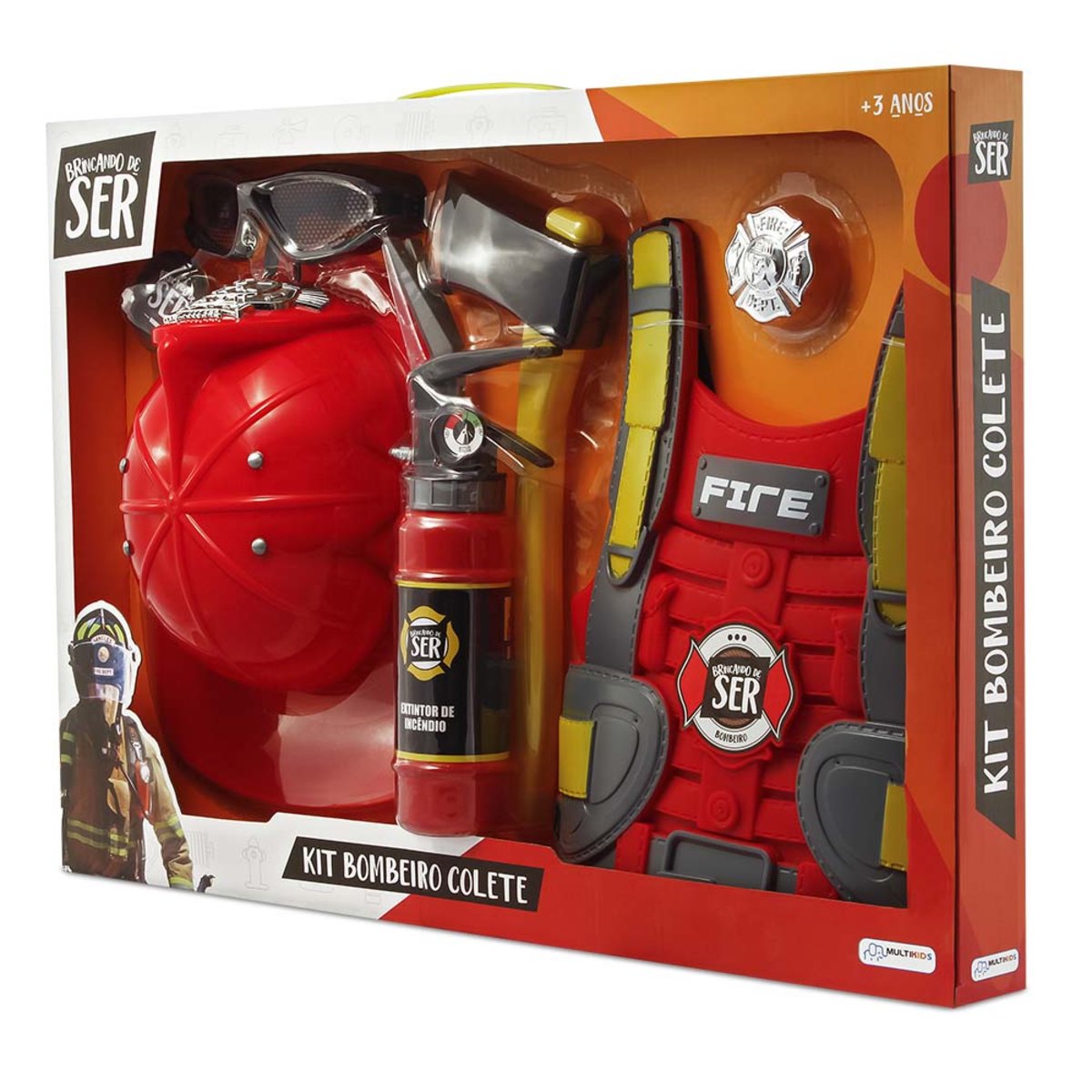 Brincando De Ser Kit Bombeiro Com Colete Indicado Para + 3 Anos Vermelho Multikids - Br963 Br963