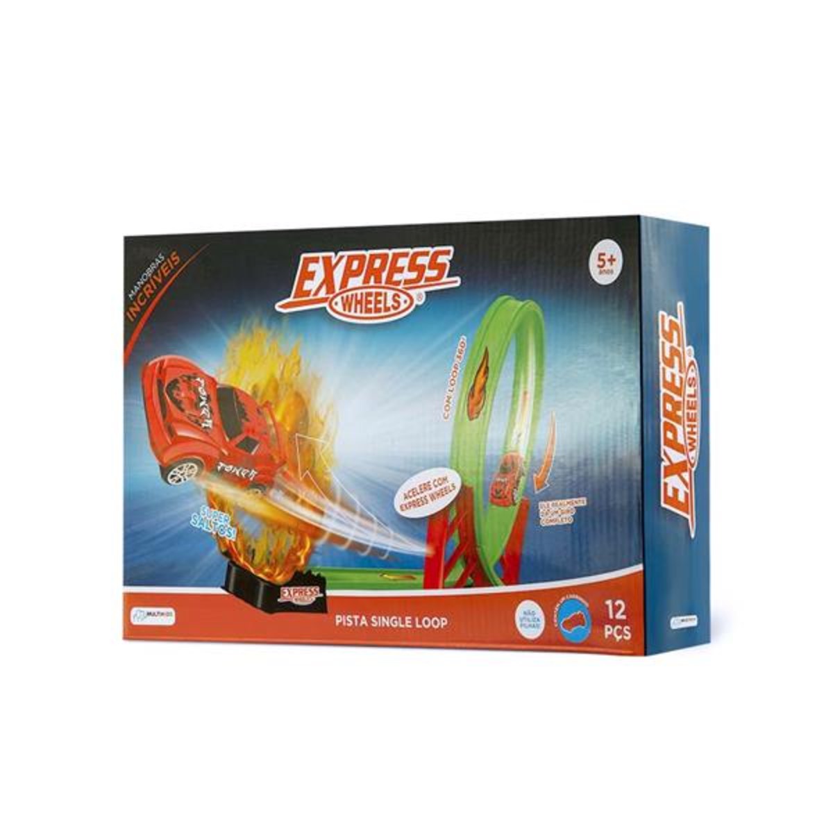Pista De Corrida Single Loop 360º Express Wheels Com 1 Carrinho E 12 Peças Indicado Para +5 Anos Multikids - Br1017 Br1017