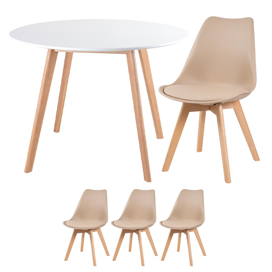 Mesa branco com cadeiras nude