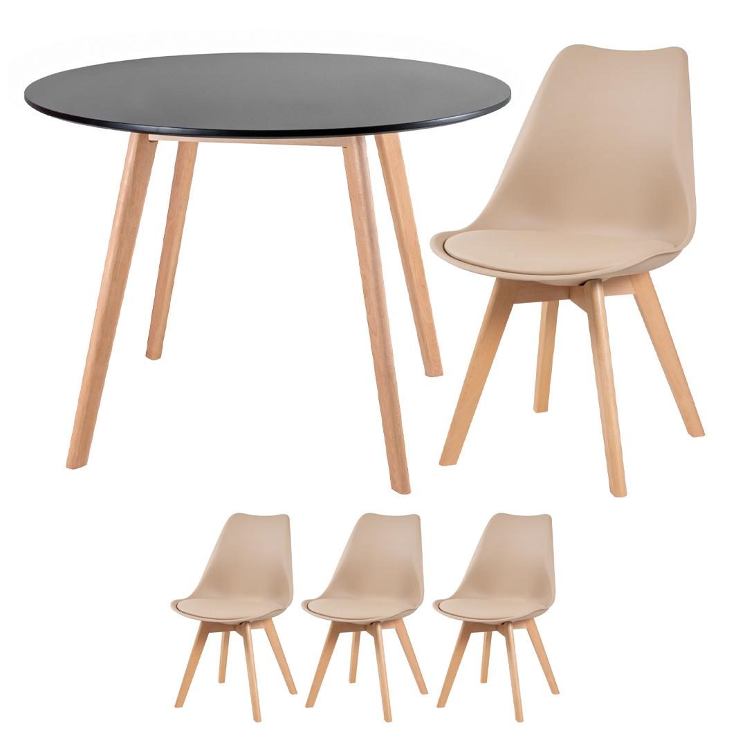 Mesa preto com cadeiras nude