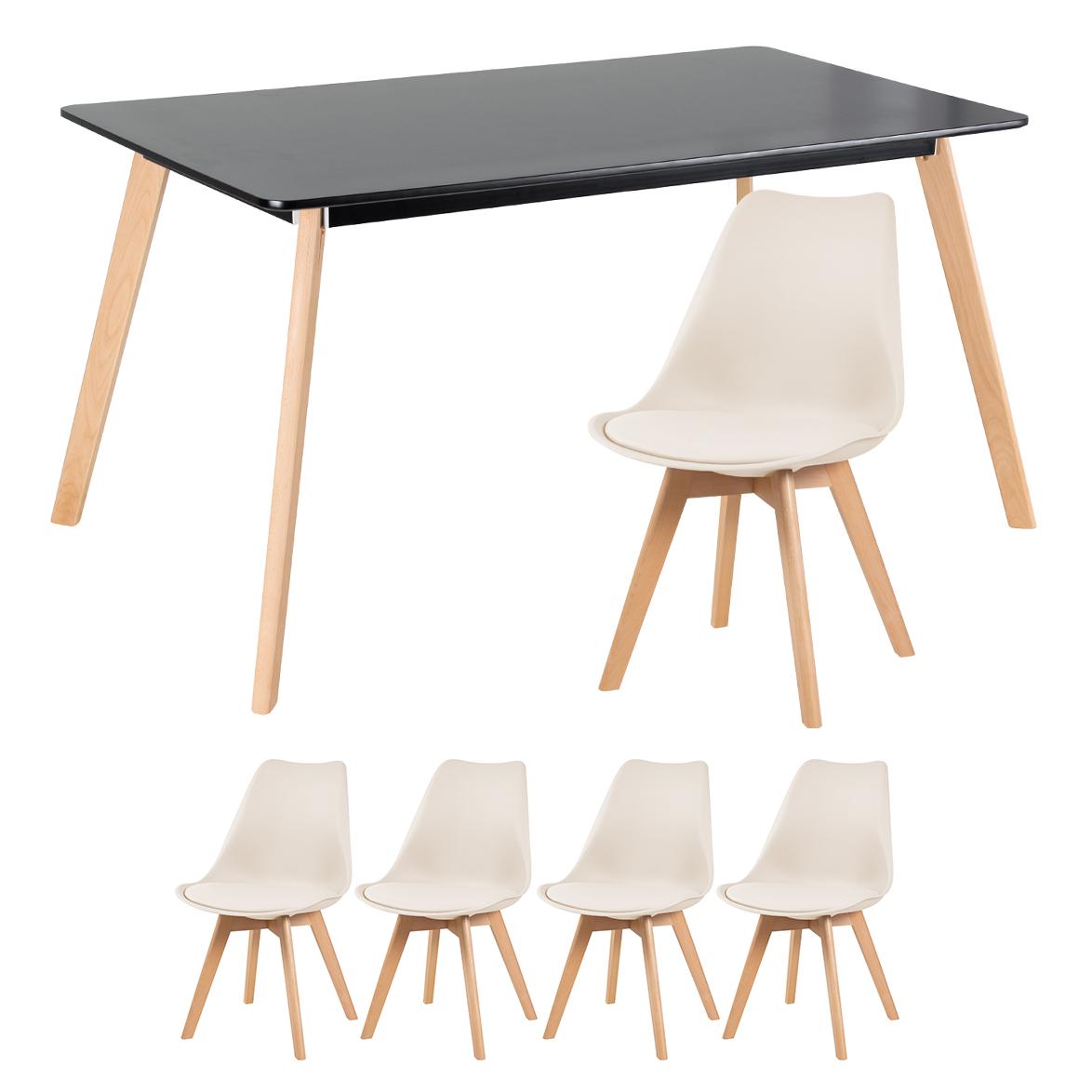 Mesa preto com cadeiras creme