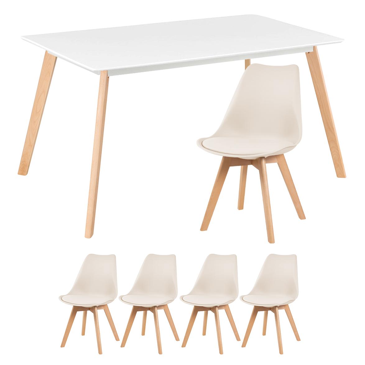 Mesa branco com cadeiras creme