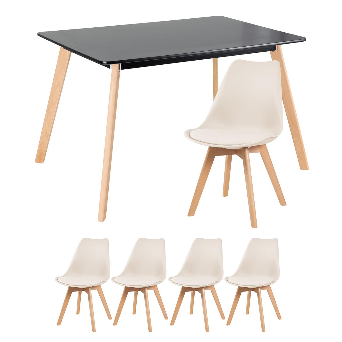 Mesa preto com cadeiras creme
