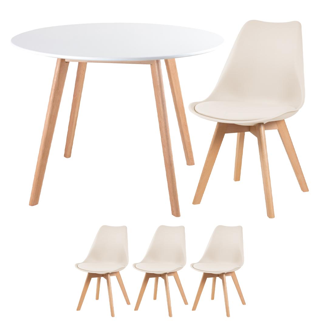 Mesa branco com cadeiras creme
