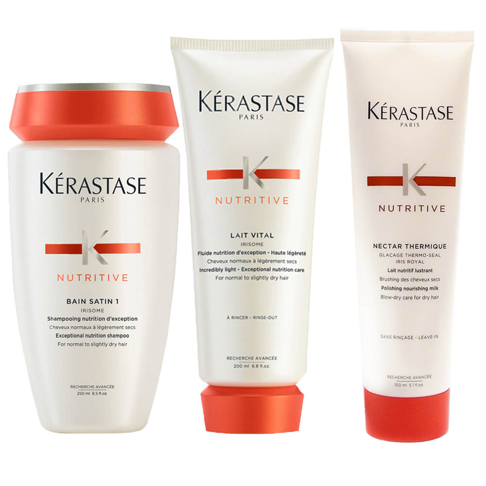 Kit Nutritive Kérastase Nutritive Irisme Shampoo 250Ml + Condicionador Lait Vital 200Ml + Leave-In Nectar Thermique