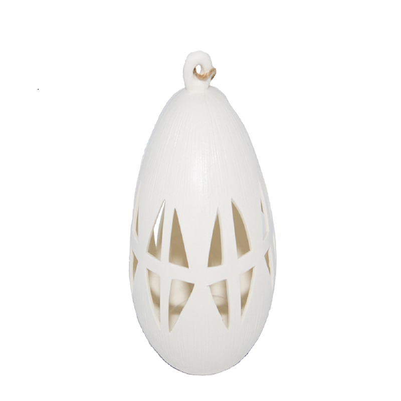 Luminária Cerâmica Branca Com Led Pendente Ninho Pequeno
