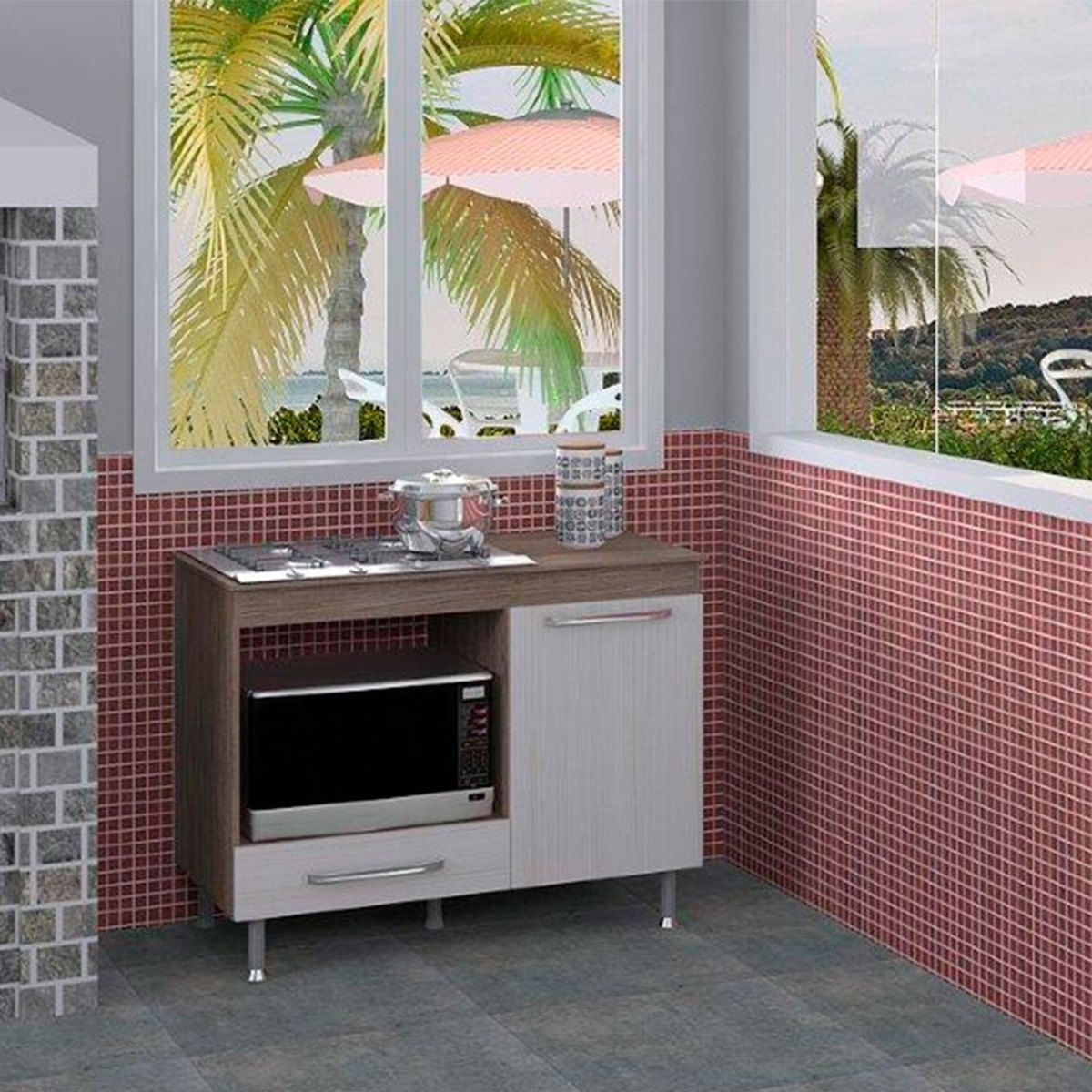 Balcão Para Cooktop 105Cm Indekes 6086-491 Nogal Com Salina
