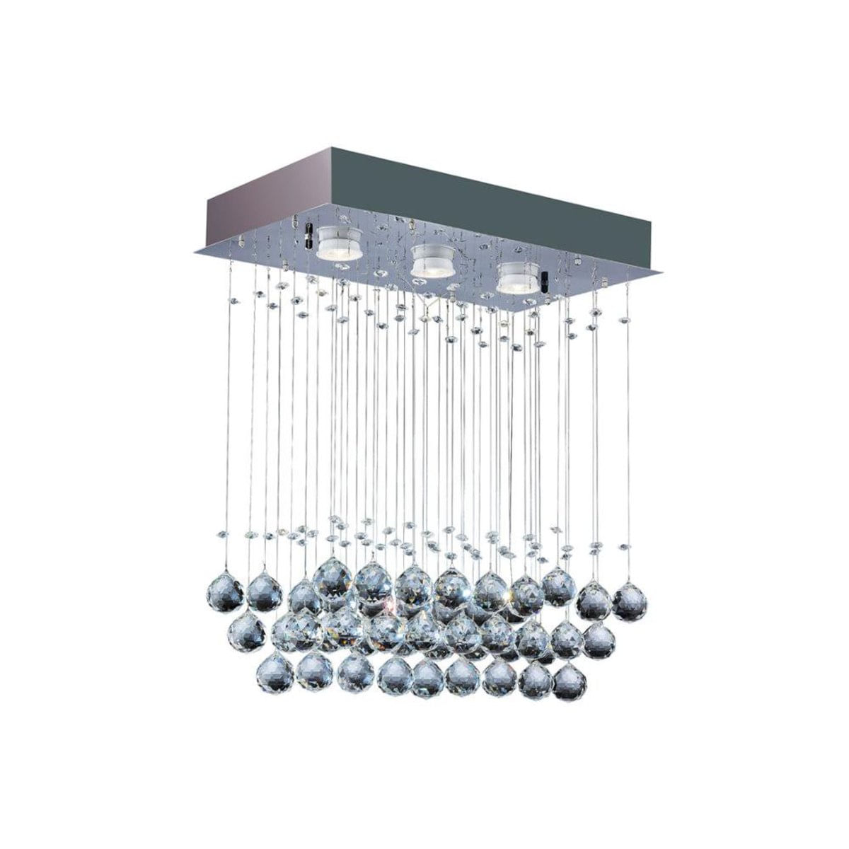 Plafon Retangular Crystal Ball Com 3 Luzes 46X26cm Espelhado