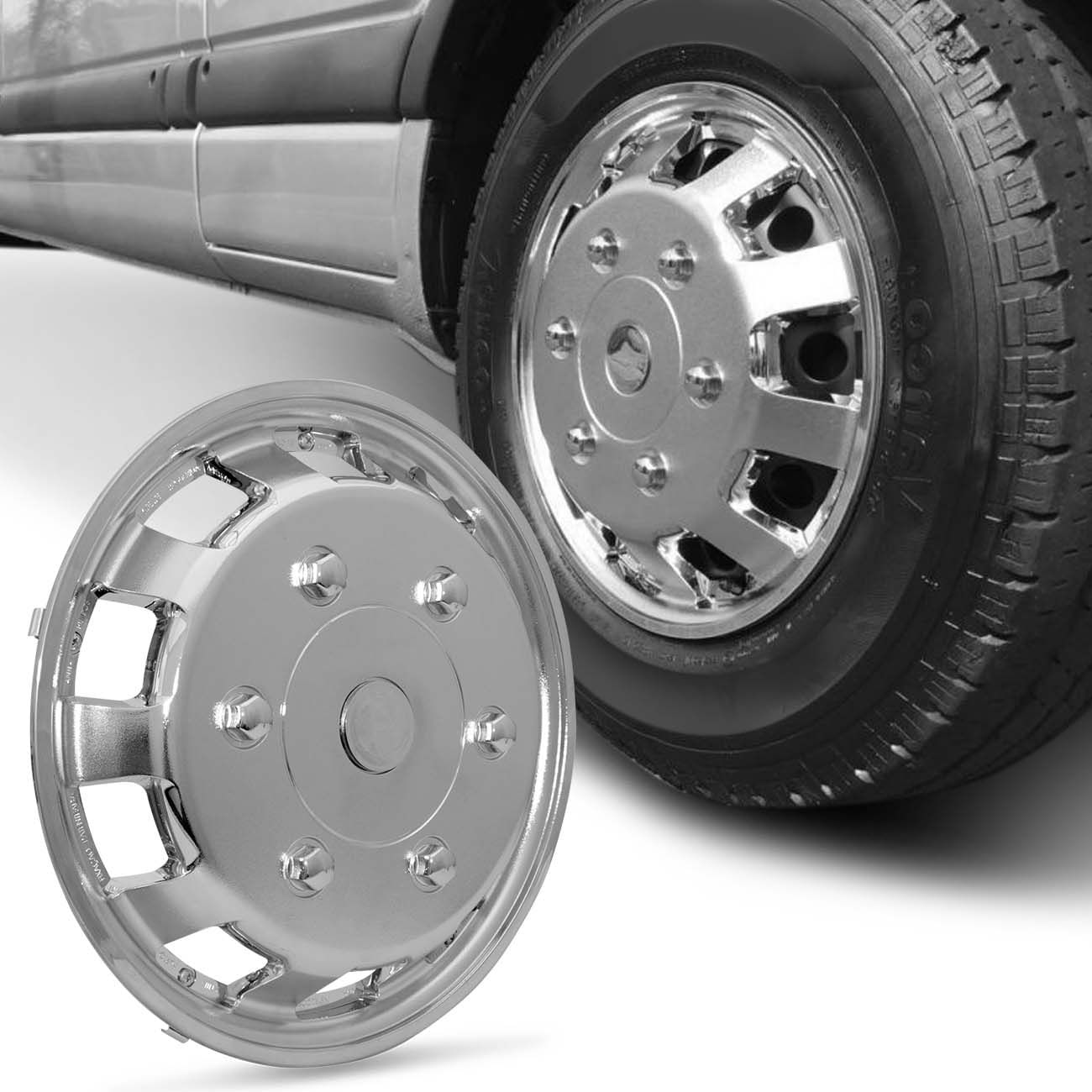 Calota Esportiva Aro 16 Universal Para Vans Cromado Capa De Roda Fixação Por Presilhas
