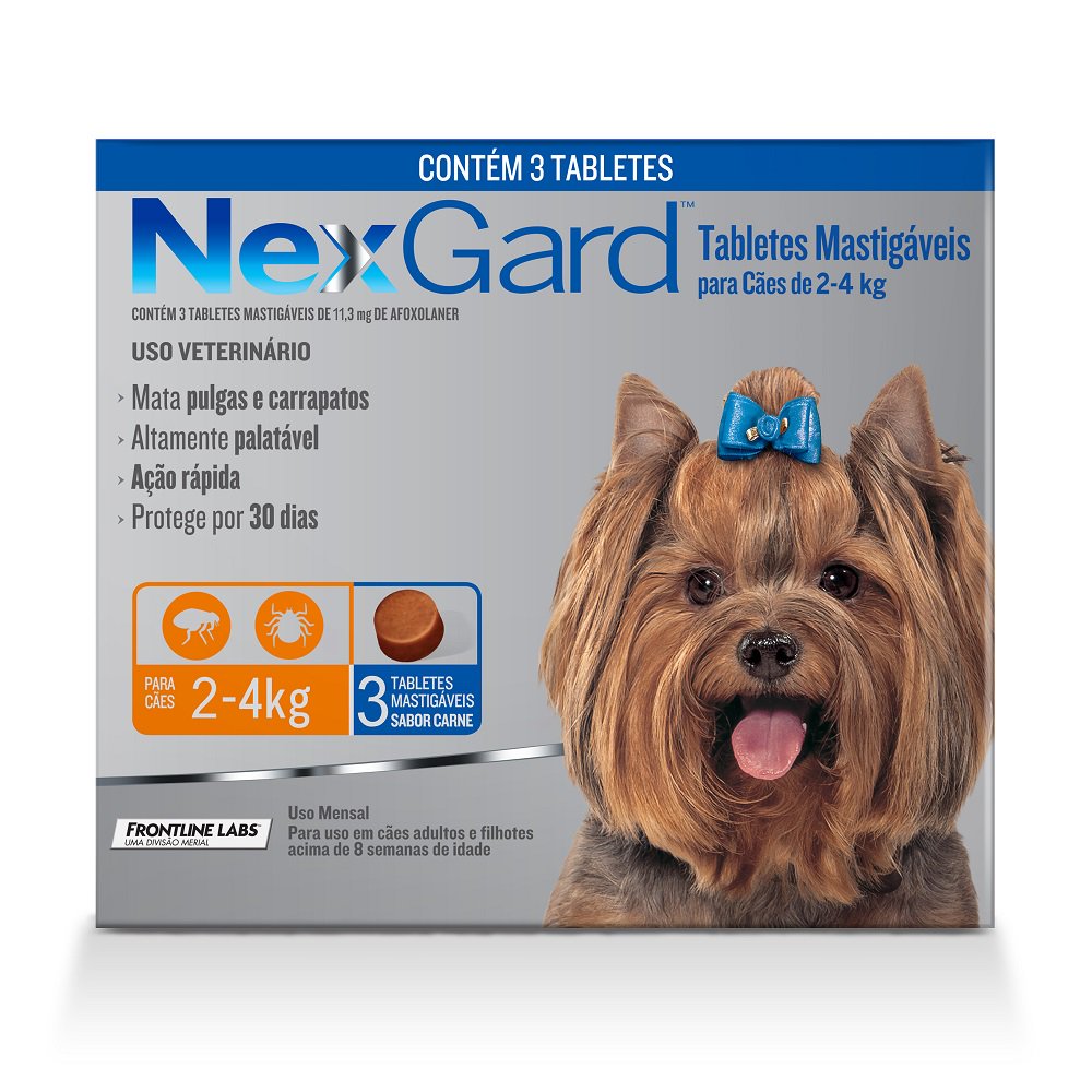 Antipulgas E Carrapatos Merial Nexgard Para Cães De 2 A 4 Kg - 3 Unidades