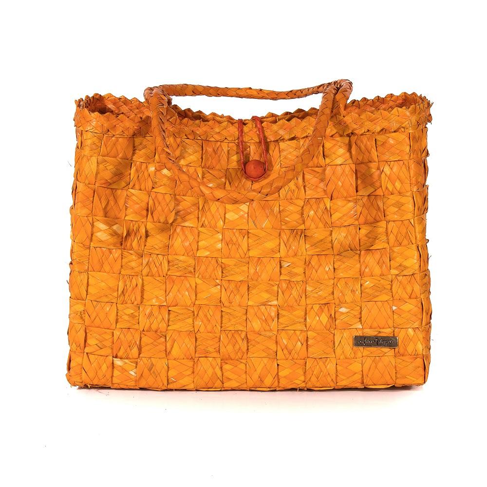 Bolsa Tote-Shopper Palha Natural Feminina Forro Tecido Praia