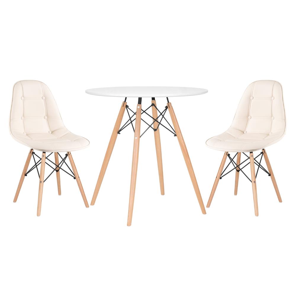 Mesa branco com cadeiras creme