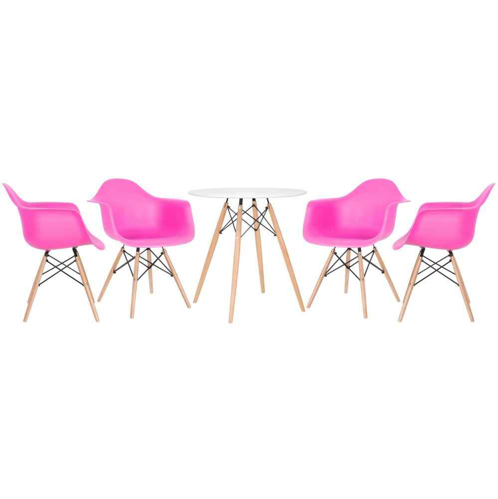 Mesa branco com cadeiras rosa pink