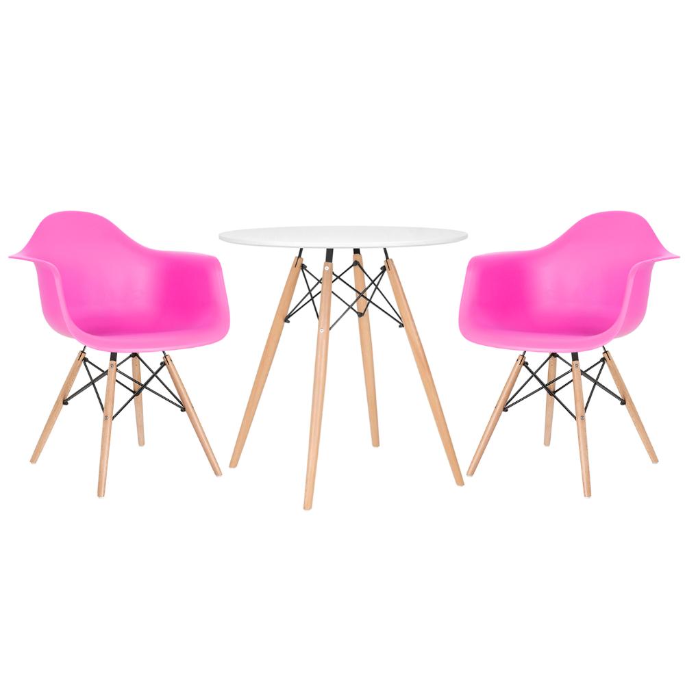 Mesa branco com cadeiras rosa pink