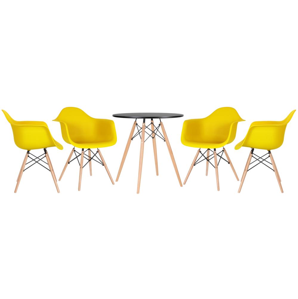 Mesa preto com cadeiras amarelo