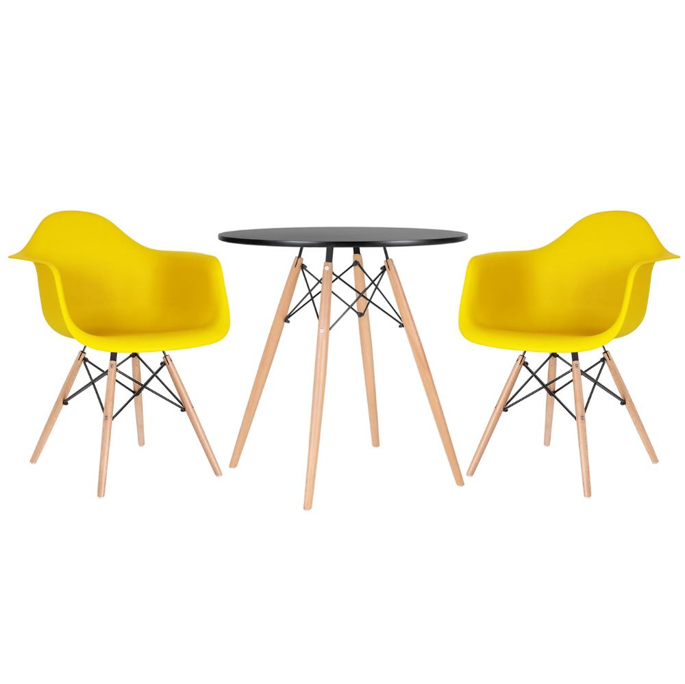Mesa preto com cadeiras amarelo