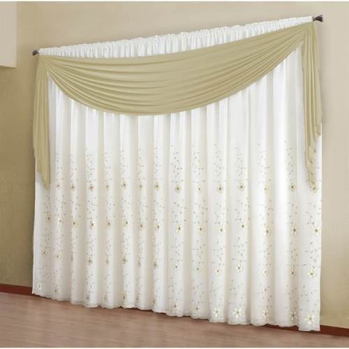 Cortina Voil Bordado E Bando Bali - 3,00X2,50 Bege