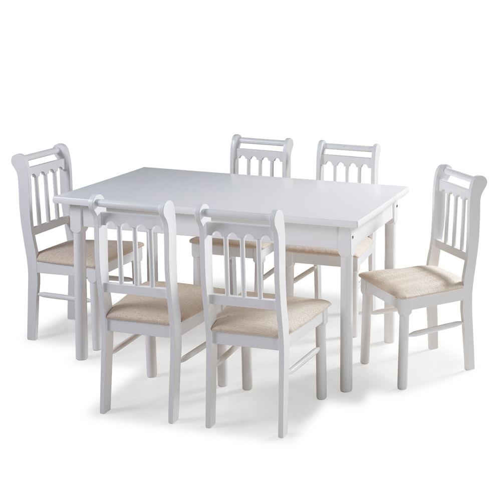 Mesa De Jantar Kingston Com 6 Cadeiras 150 Cm Branco - Casatema